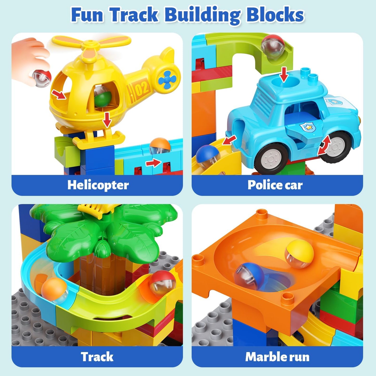 Marble Runs for Kids 4-8,Building Blocks Compatible with Major Brands, Birthday Toys Gifts for Ages 3 4 5+ Boys Girls，Toddler Education Montessori Learning STEM Toys Marble Runway Maze Track Set