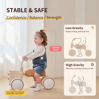 Kidpop Toast Baby Walker with Basket Balance Bike for 1 Year Old Boys Girls Push Rider with Detachable Seat for 10-36 Months,4 Wheels Toddler First Bike, First Birthday Gifts (Beige)