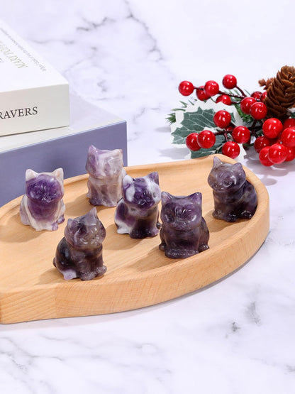 CrystalTears Amethyst Crystal Cat Figurine Carved Healing Crystal Gemstone Cat Lucky Cute Stone Cat Statue Ornament for Home Office Desk Meditation Decor Mini Cat Gifts for Cat Lover Christmas