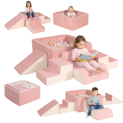 STAOLENE Soft Foam Climbing Blocks with Ball Pit, 6PCS Beige & Pink Indoor Climbing Toys for Toddler, Climb and Crawl Activity Play Set, Play Gym for Child Development (Balls not Included)