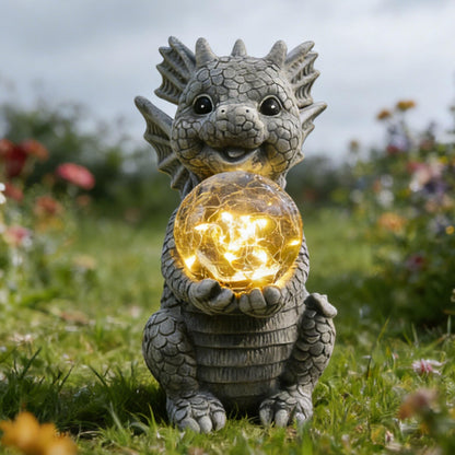 Newinhome Solar Garden Decorations - Dragon Statue with Crackle Glass Ball Light - Garden Decor for Patio, Yard, Lawn, Pathway, Landescape - Housewarming Gifts - Dragon Gifts for Women Mom Grandmom