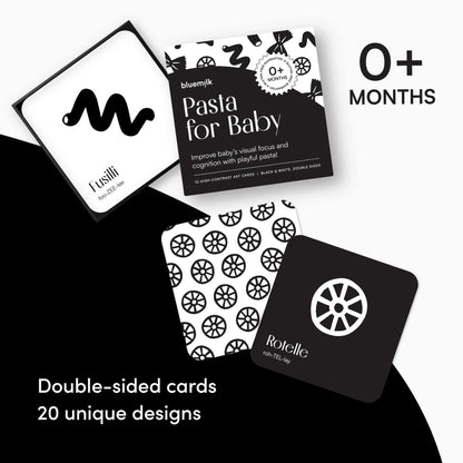 Pasta for Baby High Contrast Cards Sensory Toy Learning Activity Large Black and White Flash Cards Newborn Tummy Time Play 0+ Months Infant Essentials Curious Baby Activity Gift Set
