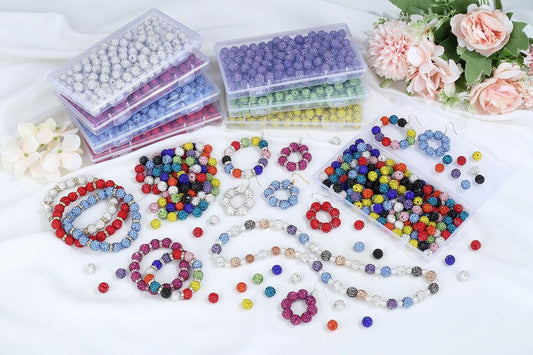 LAIDANLA 120pcs 10mm White Mixed Rhinestone Beads Baseball Beads for Crafting, Shiny Round Shamballa Disco Beads, Sparkle Crystal Clay Bead Bulk for Bracelet Necklace Making