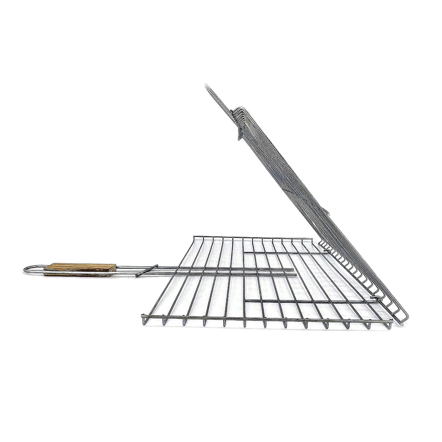 Hakan Grill Basket 11.8 x 15.8-inch for Outdoor Grill, Barbecue Basket for Fish, Steak, Chicken, Vegetables, Shish Kabob and Shrimp, Large Lockable Basket with Wooden Handle, Stainless Steel, BBQ