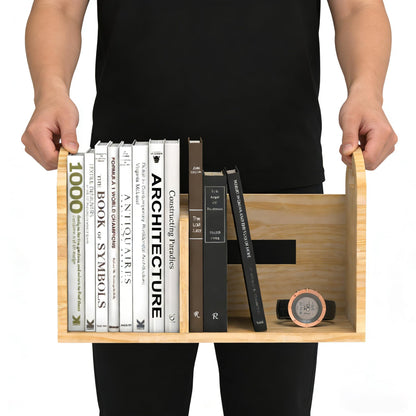 100% Solid Wood Adjustable Desktop Bookshelf, Retro Tabletop Book Shelf File Holder, Vertical Bookshelf Divider Desk Shelf for Home School Office Organization, Perfect for Books, Cookbooks, Magazine
