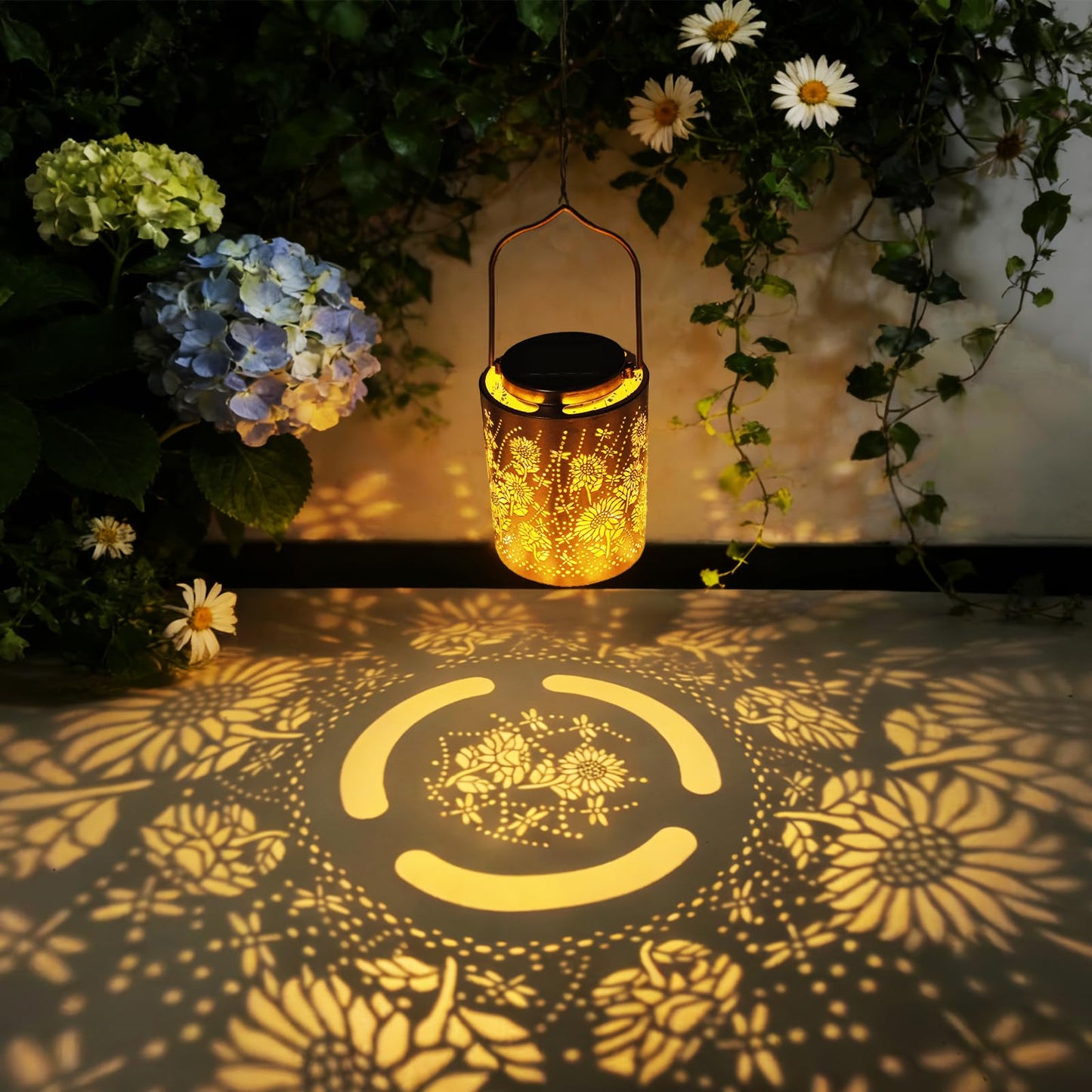 Solar Lights Outdoor Waterproof - Sunflower & Dragonfly Solar Lantern with Hanging Hook, Decorative Garden Lights for Yard, Patio, Lawn, Birthday Gifts for Women/Grandma，Mother's Day Gifts for mom