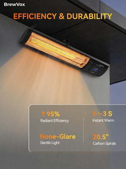 BrewVox Carbon Infrared Electric Outdoor Patio Heater with Thermostats, Smart App-Controlled with Remote On/Off & Timer for Living Room, Bedroom, Garage, Office