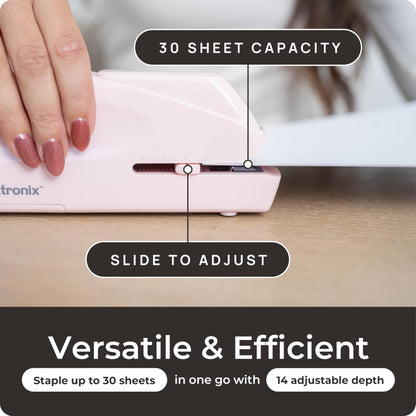 EcoElectronix Portable Automatic Electric Stapler Pro - 30 Sheet Capacity, Quiet Operation, Jam-Free and Easy Reload - AC Adapter/Battery Powered (Pink)