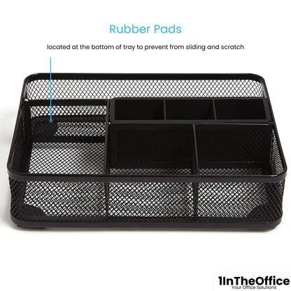 1InTheOffice Modern Minimalist Mesh Collection Desk Drawer Organizer, 7 Compartment, Matte Black