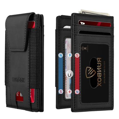 RUNBOX Slim Leather Wallet for Men With 2 ID Windows Holds 10-13 Cards Minimalist Front - Pocket RFID - Blocking Wallets Ideal Gift Choice