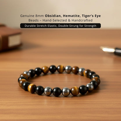 Cherry Tree Collection Triple Protection Beaded Bracelet – Genuine 8mm Gemstone Stretch Bracelet for Men & Women – Handmade Crystal Bracelet - (Triple Protection - S)