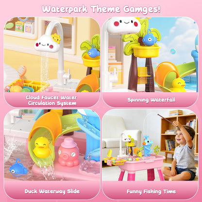 GGRH 2026 Upgraded Water Table for Toddlers 1-3 - Outdoor Toys for Kids Ages 4-8 with Pump, Summer Outside Sensory Activity Pool Toys, Kitchen Play Sink Toy with Running Water, Fishing Toy, Pink