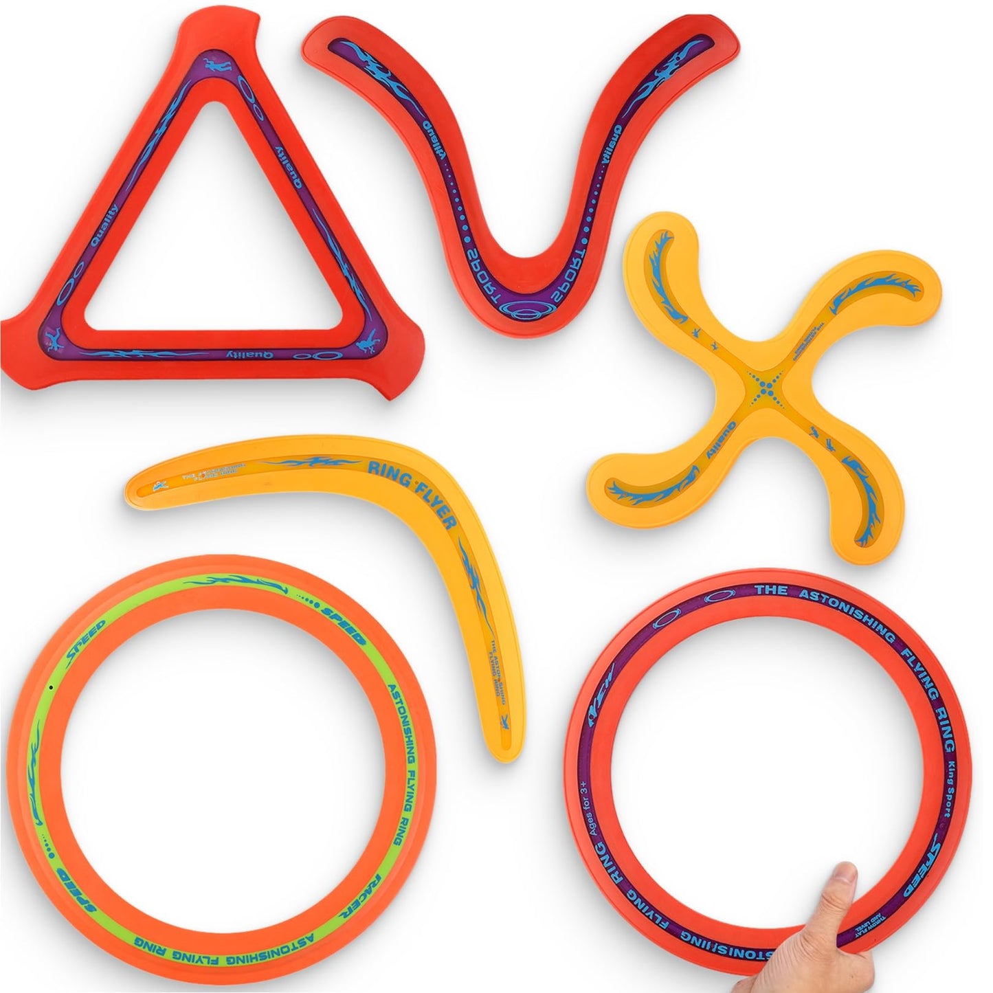 Liberty Imports 6 PCS Flying Ring Combo Pack Sports Plastic Pro Discs, Rings and Boomerangs - Lightweight Sports Outdoor Games Toys for Kids and Adults