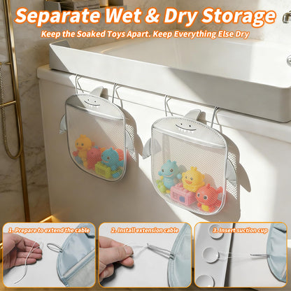 Grihmzo Extra-Long 31.5 Inch Bathtub Splash Guard for Kids,2 Storage Pockets Large Capacity Bath Toy Caddy Holder,Silicone Water Shield Prevent Bathroom Spills