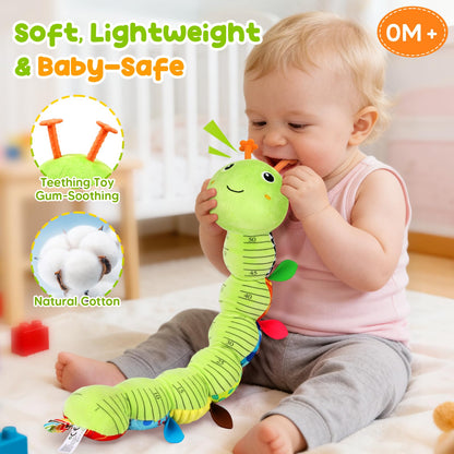 Baby Toys Musical Caterpillar, Infant Stuffed Animal for 0-6 6-12 Months with Crinkle and Rattles, Tummy Time Sensory Toys Newborn Boys Girls Gifts 0 3 6 9 12 Months - Green