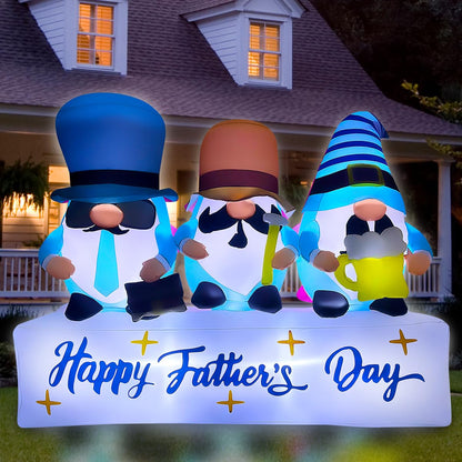 bbioc 7FT Long Inflatable Happy Mother's Day Decorations, Father's Day Inflatable Double Side Decorations, Three Gnomes Built-in LED Lighted Blow Up Decoration Home Yard Outdoor Indoor Decor