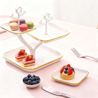 3 Tier Cupcake Stand, Plastic Tiered Dessert Serving Tray, Square Dessert Table Display Set for Cupcakes, Cookies, Macarons, Ideal for Baby Shower, Birthday, Wedding, Tea Party & Home Decor