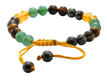 Amazing Gemstone Money Success Pyrite Bracelet - Citrine Quartz, Green Aventurine, Tiger Eye Protection Healing Crystal Bracelet - 8mm Gemstones Beaded Adjustable Bracelet Pulseras Para Hombres Mujer