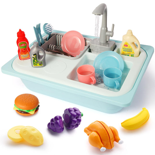 Asweets Color Changing Kitchen Sink Toys, Toddler Sink Toys with Running Water, Pretend Play Toys with Upgraded Faucet, Automatic Water Cycle System (Blue)