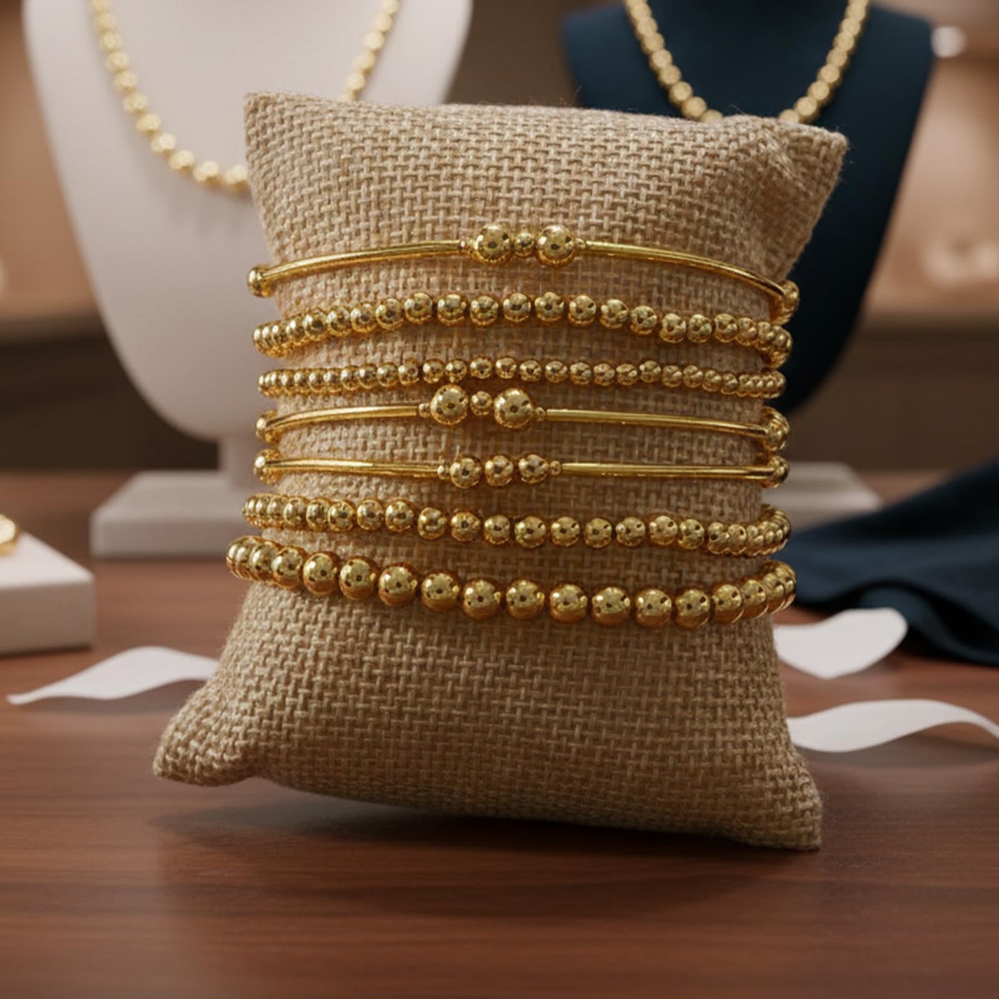 SHINUS BOHO Dainty Gold Beaded Bracelet Stack for Women,Handmade Bohemian 14K Gold Plated Beads Stretch Stackable Bracelets Set Fashion Prom Holiday Jewelry Gifts Friendship Family