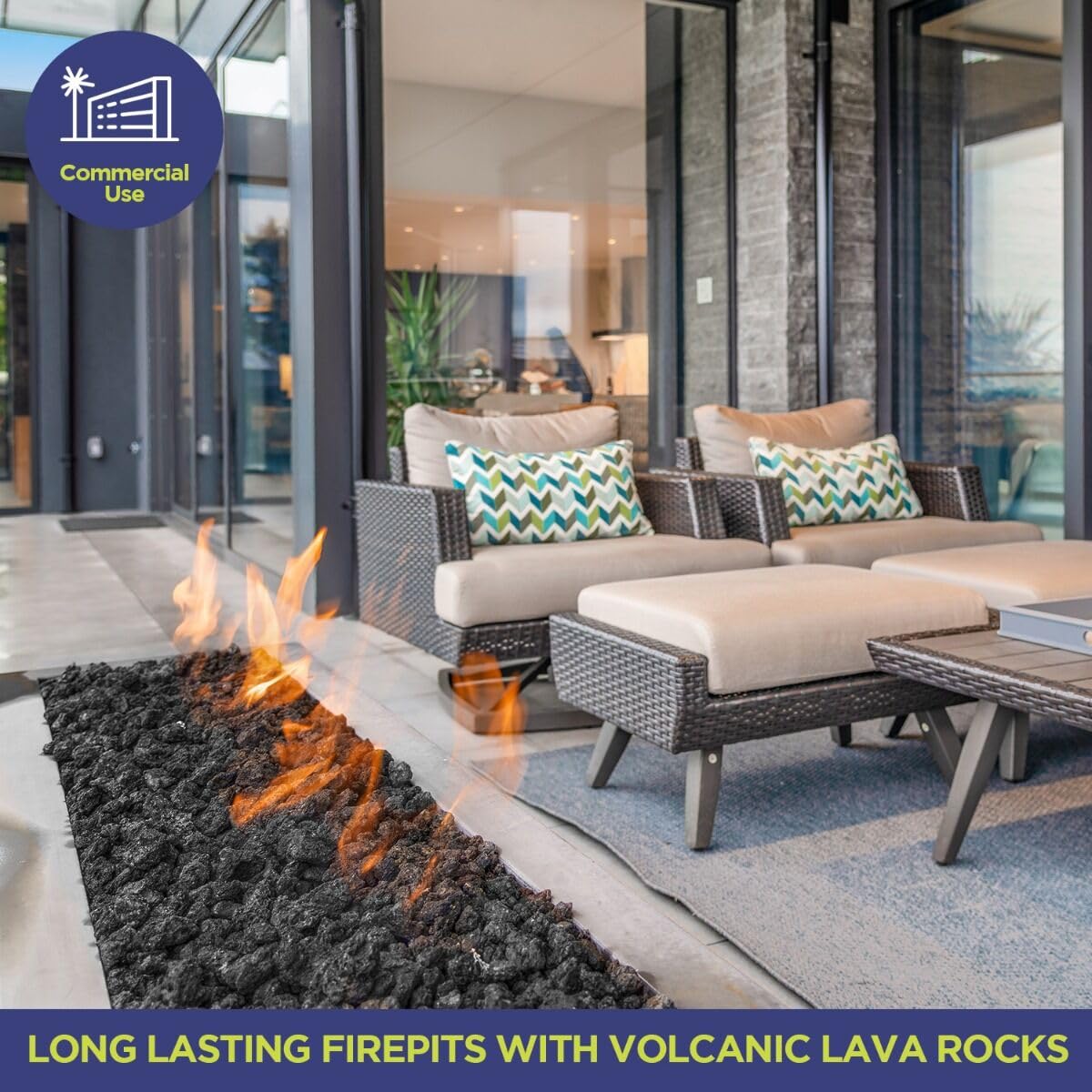 American Fire Products | Medium Lava Rock, 1/2" - 1" | Use in Fireplace, Fire Pit or Bowl | Outdoor & Indoor Volcanic Rock for Natural Gas or Propane Fires | Decorative Landscaping | 10 lb Bag