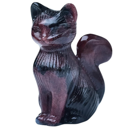 WUYOUSHI Natural Garnet Crystal Cat Statue 2.4 Inch - Handmade Healing Sculpture, Lucky Guardian Pocket Statue for Reiki Meditation, Office & Home Decoration Gift