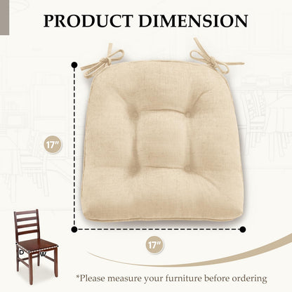 HARBOREST Chair Cushions for Dining Chairs Set of 4 - Chenille Tufted Kitchen Chair Cushions with Ties and Non-Slip Bottom, Foam Chair Pads for Dining Chairs, 17" x 17", Ivory