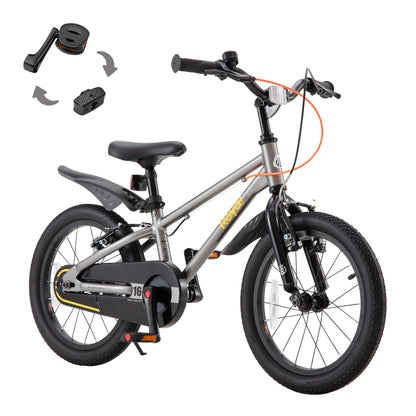 RoyalBaby EZ Fride Kids Bike, Lightweight Aluminum 2-in-1 Balance to Pedal Bike with One-Key Switch, 16 Inch for Age 4-7 Years, Gray