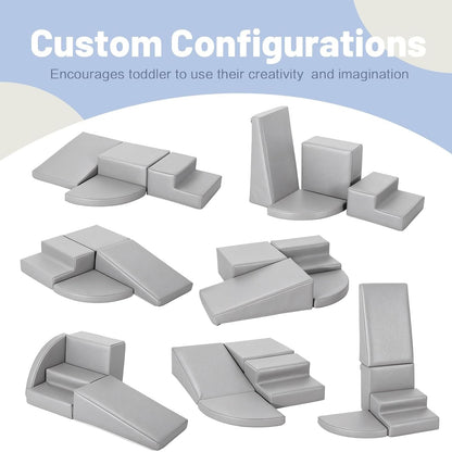 4-Piece PU Leather Baby Foam Climbing Blocks for Toddlers - Soft Play Climbing Toys for Toddlers - Foam Climbing Set for Crawling and Sliding Indoor (Gray)