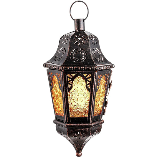NEEDOMO Hanging Moroccan Lantern, 13.5'' Vintage Metal Candle Holder with 14.8" Chain, Ramadan Lanterns Decorative Indoor Outdoor for Home, Table, Patio, Porch, Christmas,Halloween, Spring (Amber)