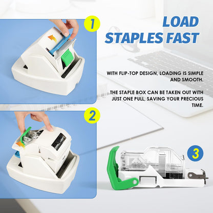 Frifreego Heavy Duty Electric Stapler, 70 Sheets 60g Paper Capacity, Automatic Flat-Clinch Stapler, Quiet and Anti-Jam for Office/School, with 5500 Staples