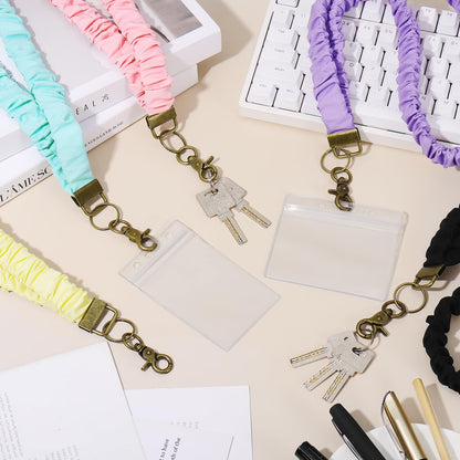 Coiris 5 Pairs Teacher Scrunchie Lanyard with Id Holder Mood Weekly Styles for Id Badges Cute Keys Stretchy Retractable Neck Colorful Breakaway Lanyard for School
