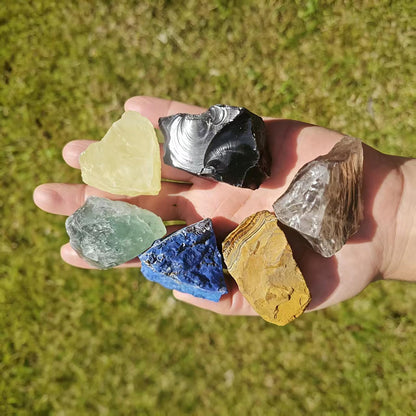 Crystal for Abundance Natural Raw Crystals 1.2-2″Set of 6 Citrine, Tiger's Eye, Green Fluorite et. Healing Crystals and Stones for Money, Success & Wealth