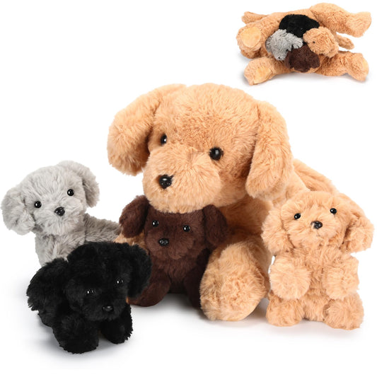 Skylety 5 Pcs Dog Stuffed Animal Puppy Stuffed with Babies Inside 1 Big Mommy with 4 Mini Baby Cute Soft Toy for Children Birthday Party Adopt a Puppy Favor(Lying Labrador)