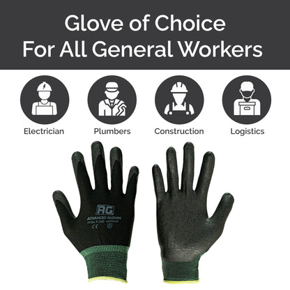 ADVANCED GLOVES – NiTex P-200 Nylon Nitrile Gloves, Breathable Nitrile Foam Coated Utility Gloves for Insulated Grip, Black, 6-Pair, Large