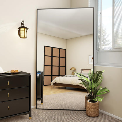 VooBang Large Full Length Mirror 78" x 35" - Shatterproof Huge Floor Full Body Mirror with Metal Frame, Freestanding, Wall Mounted, or Wall Leaning for Bedroom, Living Room, Dressing Room, Black