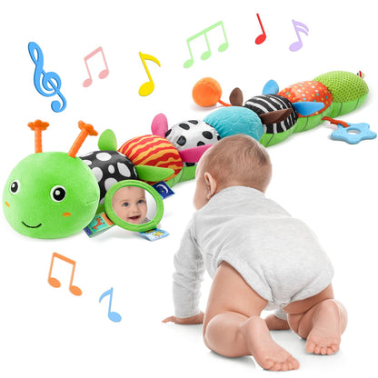 AWOTOY Baby Toys 6-12 Months Music Caterpillar Infant Toys Stuffed Animals 0-3-6 Months Tummy Time Teething Sensory Toys with Mirror Rattle&Pull String Boys Girls Birthday Gifts Easter Basket Stuffer