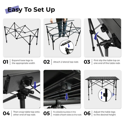 Byliable Camping Table Folding Portable Camp Aluminum Fold Up Lightweight Roll Up Table Adjustable Height with Carry Bag Indoor Outdoor for Camping, Picnic, Backyard, BBQ, Patio, Black