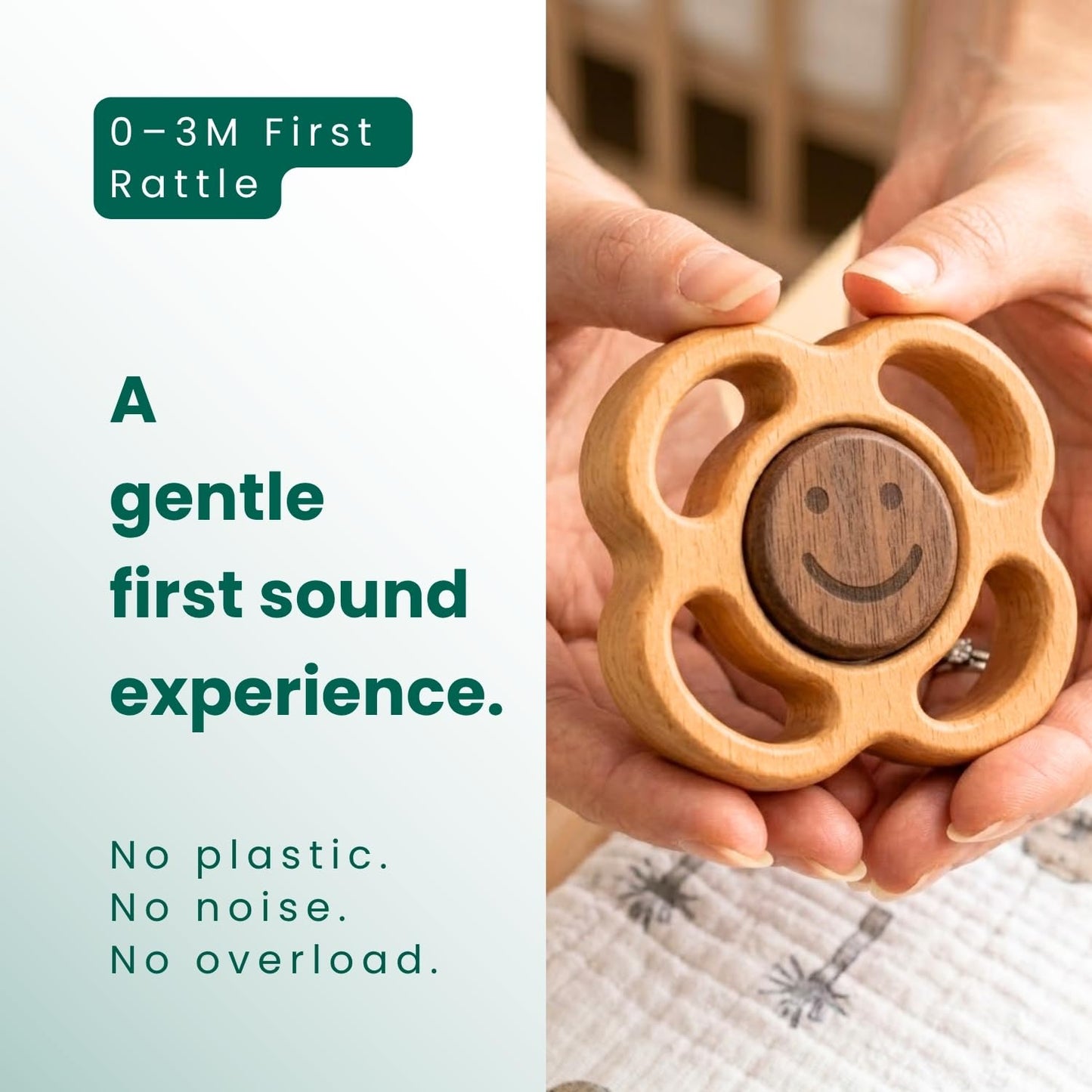 Wooden Baby Rattle & Teething Ring Flower | Natural Montessori Teething Toy Babies 0-3 3-6 6-12 Months | Non-Toxic Organic Hardwood Teether | Safe Sensory Toy Boys Girls | Baby Gift