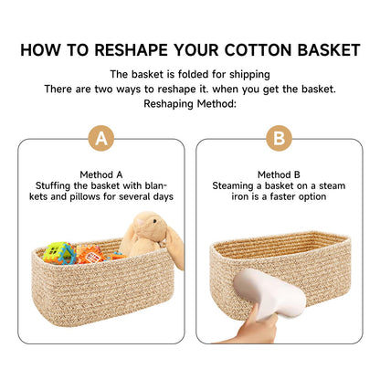 MiniArk Small Storage Baskets for Organizing | Closet Organizer Bins | Shelf Toy Basket | Woven Rope Baskets | Cube Decorative Box | Shallow Basket | L11.5xW7.5xH4.7| Brown