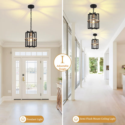 QMNHAU Black and Gold Chandelier Modern Pendant Light Fixtures Adjustable Farmhouse Pendant Lights Kitchen Island Hanging Light Fixture for Entryway Hallway Foyer Dining Room
