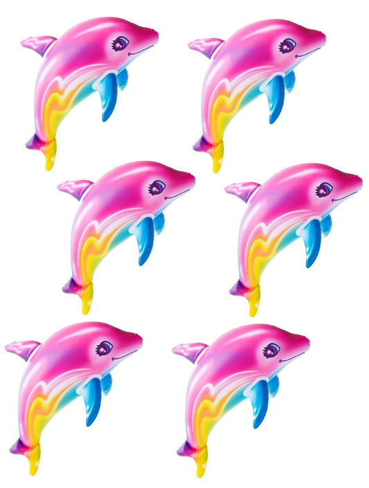 Zugar Land Large 36" Pink Rainbow Colorful Dolphin Inflatable Pool Toy (Pack) Inflate Beach Poolside Aquatic Themed Decor Birthday Party Decoration (6 Pack)