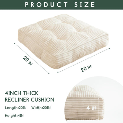 HIGOGOGO Tufted Corduroy Recliner Seat Cushion for Elderly, High Density Foam Large Square Seat Cushion for Recliner Chair, Floor Pillow, Office Chair, Car, No Pressure on Thighs, 20x20x4