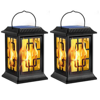 Ambaret Flickering Solar Lantern Outdoor, Waterproof Hanging Flame Solar Powered Lantern for Pathway, Tabletop, Patio, Garden Decoratives (2 Pack)