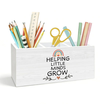 KJULYW Teacher Appreciation Gifts Pen Holder for Desk, Kindergarten Teacher Gifts for Women Coworker Wooden Box Pencil Pen Holder Organizer for Home Office Desk Accessories