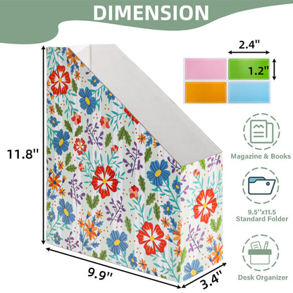 WRINGKIT 20 Pack Cardboard Magazine File Holder, Foldable Magazine Organizer Box, Large Vertical Magazines Storage Bin with Blank Label Sticker for School Office Shelves, File Folders for Documents