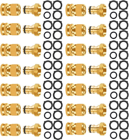 FRQNTKPA Garden Hose Quick Connector, No-Leak 3/4 Inch GHT Thread Fitting Water Hose Female Adapter and Male Adapter, Heavy-Duty Rust Resistant Brass Water Pipe Connect, Easy to Use (14 Pack ）