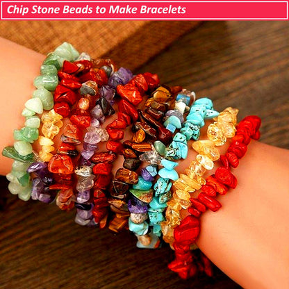 Natural Stone Chip Beads - 1200PCS Mixed Color Healing Crystal Rock Beads - 20 Colors - Hole Drilled for DIY Art Crafts (20 Colors - 1200PCS)