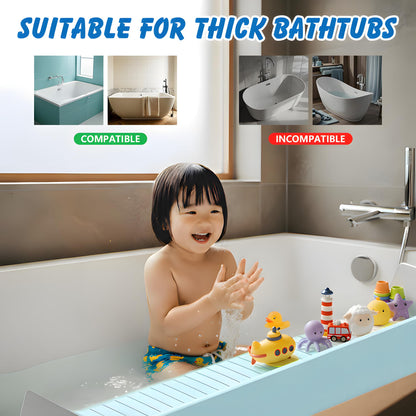 2.6 Feet Extra Wide Splash Barrier, Bathtub Splash Guard with 11 Suction Cups, Flexible Silicone Bathtub Splash Guard, Comes with a Toy Storage Bag (Blue)
