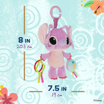 Kids Preferred Disney Baby Lilo and Stitch Angel On The Go Activity Toy with Teether Rings, On The Go Clip, Crinkle Texture, and Mirror